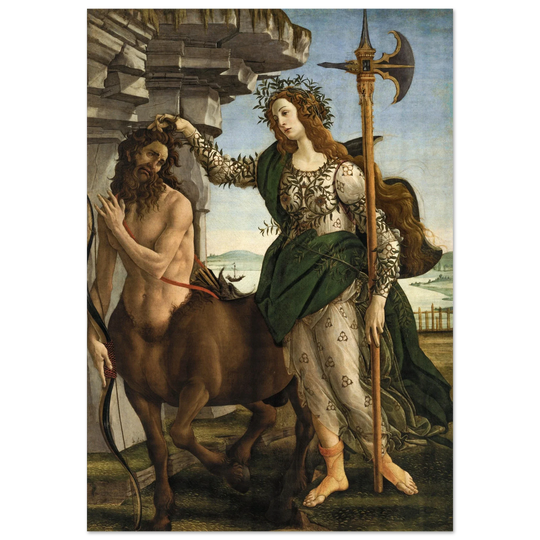 Pallas and the Centaur by Sandro Botticelli. Antique painting art print. Greek mythology.