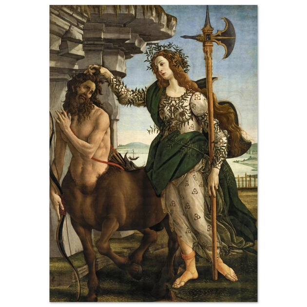 Pallas and the Centaur by Sandro Botticelli. Antique painting art print. Greek mythology.