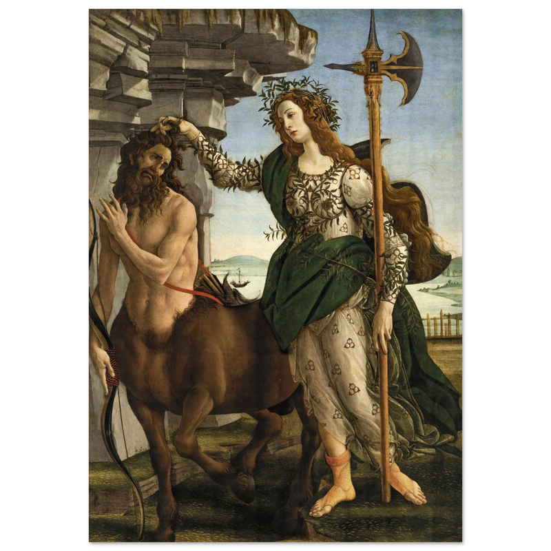 Pallas and the Centaur by Sandro Botticelli. Antique painting art print. Greek mythology.