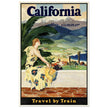 California this summer Travel by Train vintage poster. Travel advertising print.
