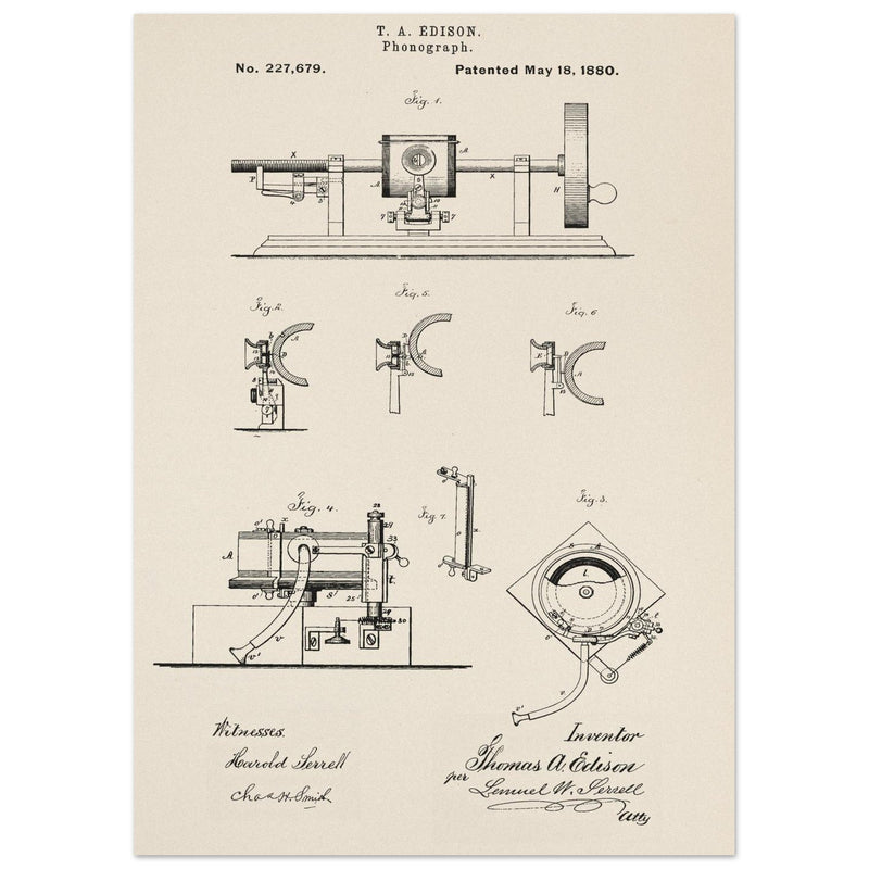 The Phonograph patentby Thomas Alva Edison. Patent 227679
