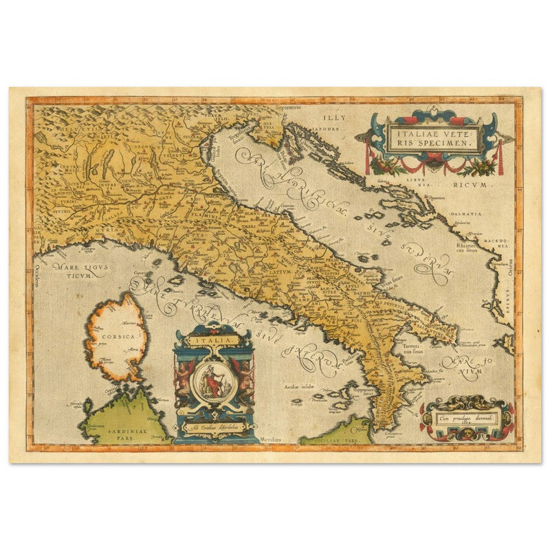 Ancient map of Italy by Abraham Ortelius. Vintage historic map.