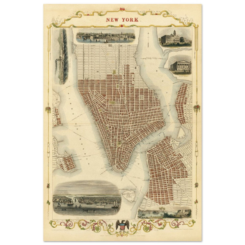 Vintage New York City map. Antique city plan of the city of New York.