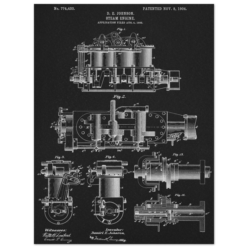 Steam engine patent 1904 by D. E Johnson.