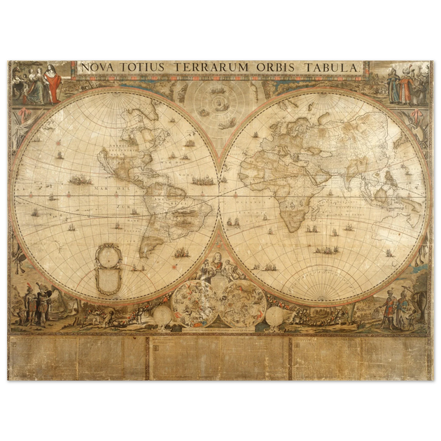 Ancient historic map of 1660 Nova Totius Terrarum Orbis Tabula by Frederik de Wit