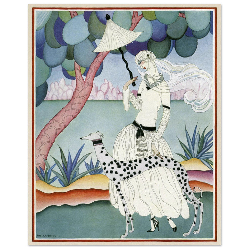 Helen Dryden illustration fashion magazine cover. Woman with dalmatian dog. Fine art  .