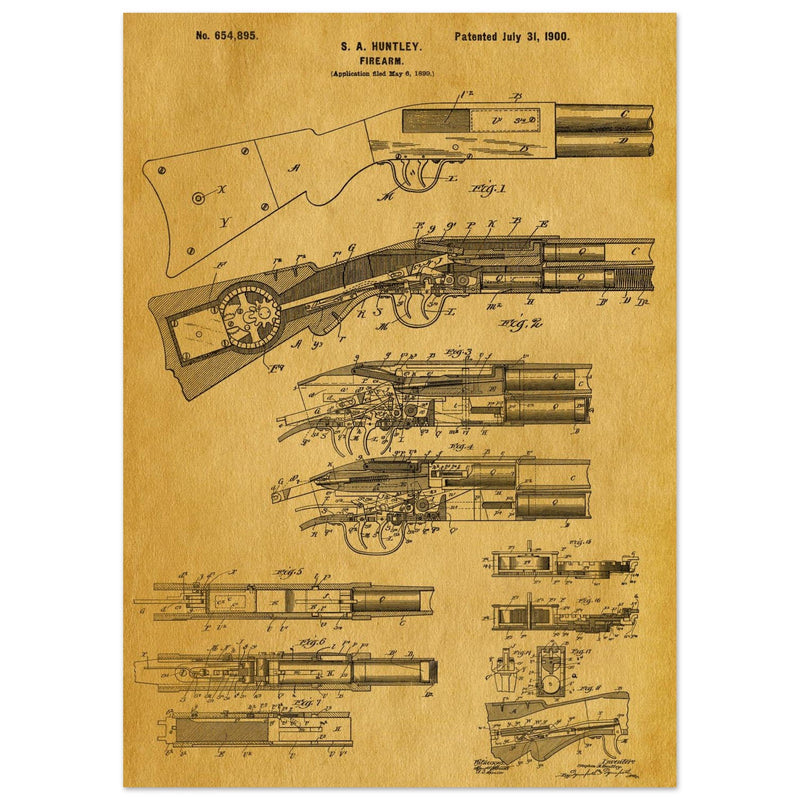 Firearm historic patent 1900. Matte paper