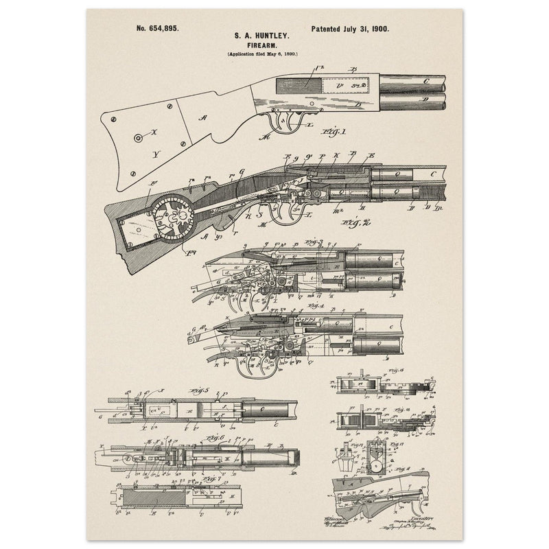 Firearm historic patent 1900. Matte paper