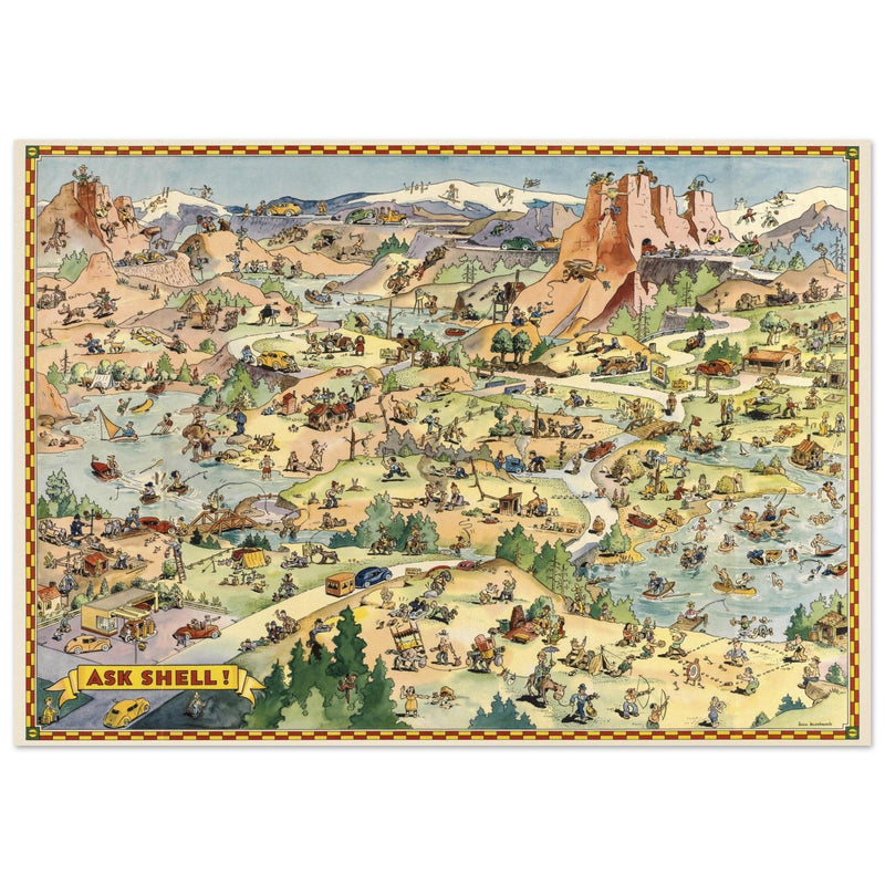 Tour with Confidence with Shell  illustrated vintage map  by Don Bloodgood.