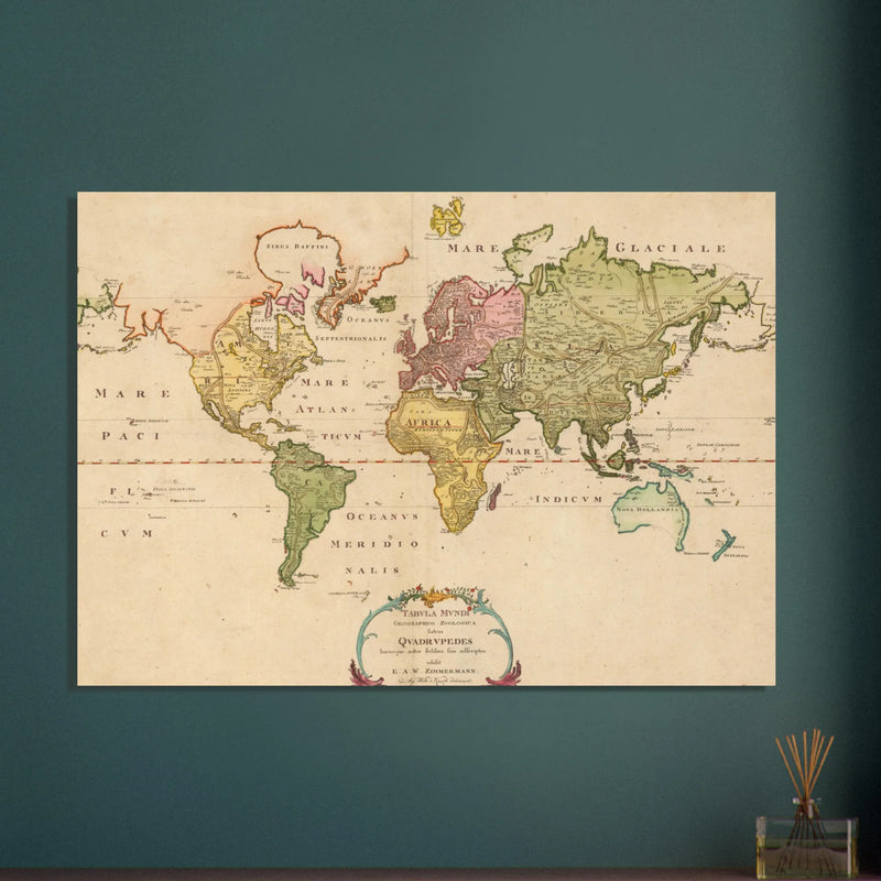 1783 Map of the world showing the distribution of mammals