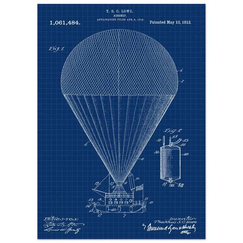 Airship patent drawing by T S C lowe Air balloon illustration