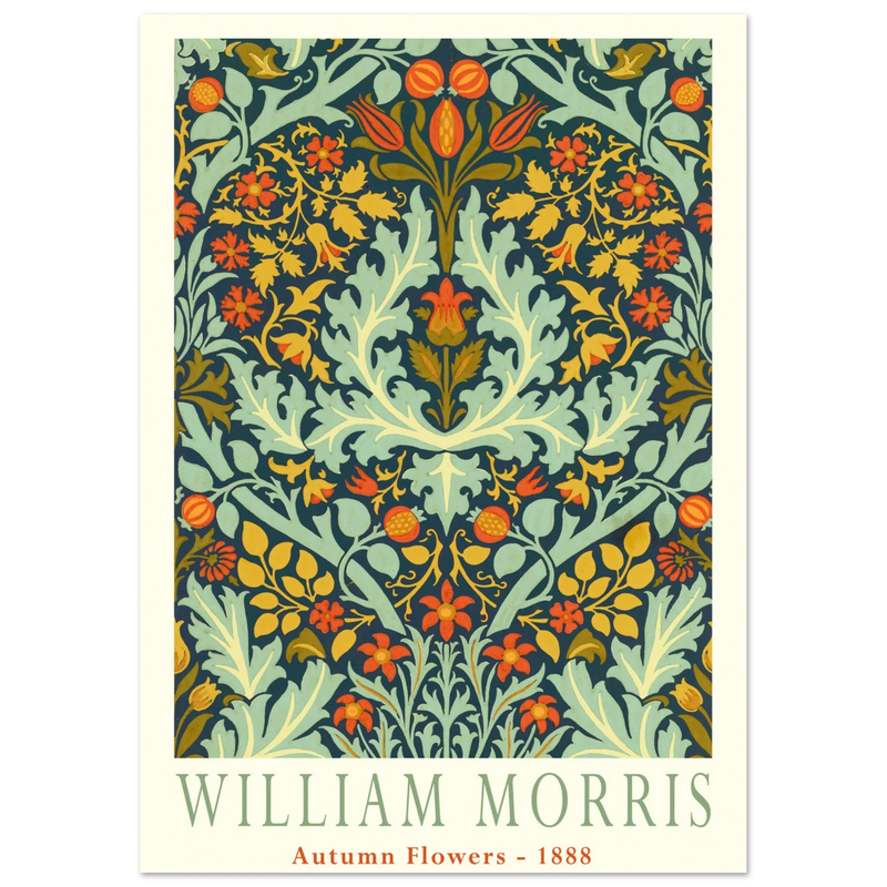 William Morris Autumn flowers vintage wallpaper reproduction.