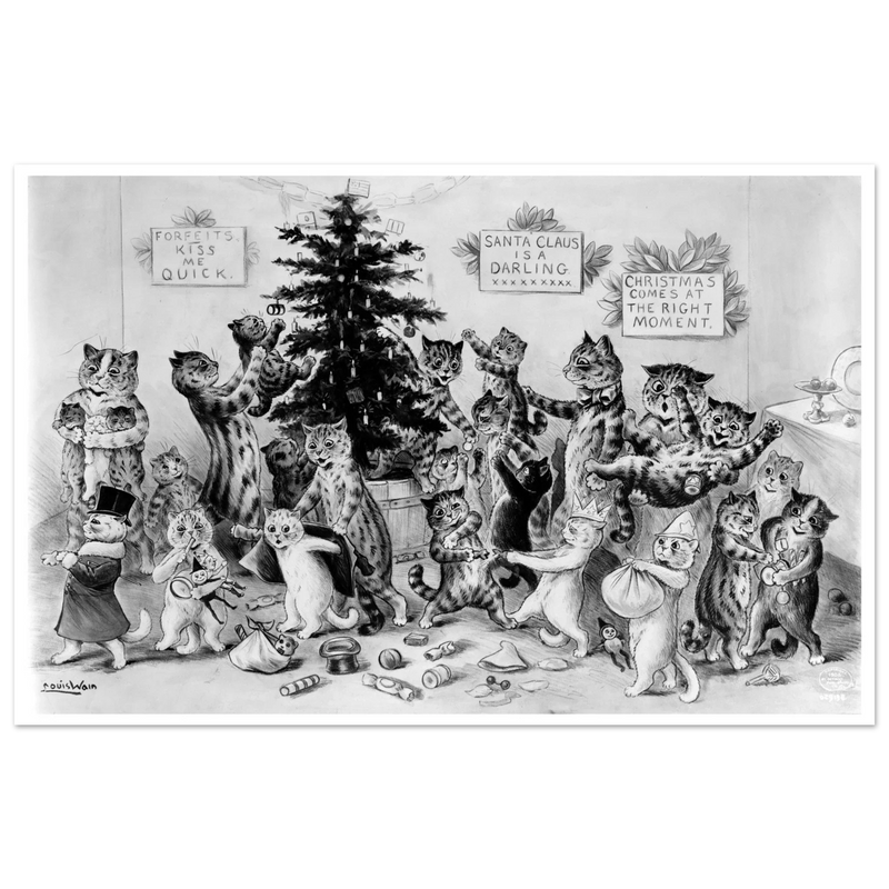 Cats decorating Christmas tree by Louis Wain 1906
