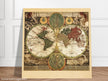 Ancient world map print. Vintage poster reproduction of world globe. Double hemisphere print
