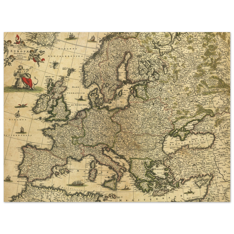 Ancient map of Europe. Nova et Accurata Totius Europae Descriptio by Frederik de Wit