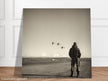 Airman standing in airfield in Italy 1945. Fine art black and white toned print
