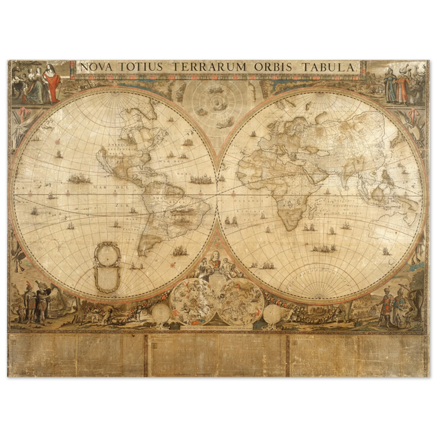Ancient historic map of 1660 Nova Totius Terrarum Orbis Tabula by Frederik de Wit