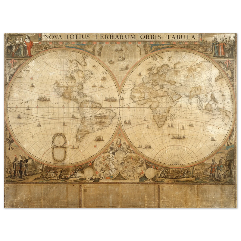 Ancient historic map of 1660 Nova Totius Terrarum Orbis Tabula by Frederik de Wit