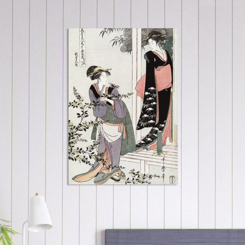 Two women by a blooming yamabuki bush: the second act by Kitagawa Utamaro