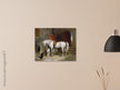 White horse in stable with dogs antique painting by Edwin Landseer.