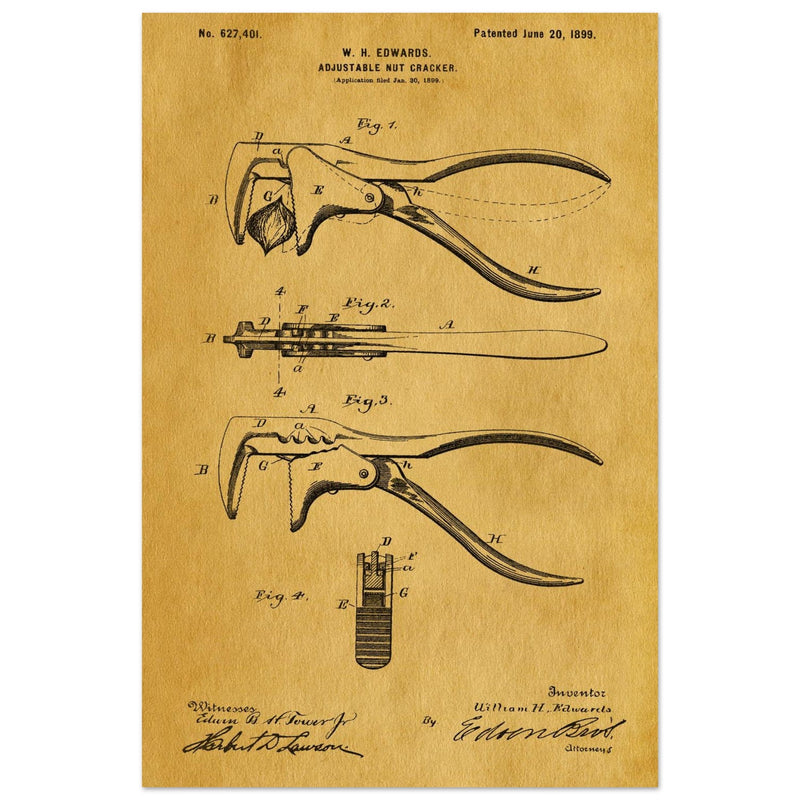 Vintage Adjustable Nut Cracker patent by William H. Edwards.