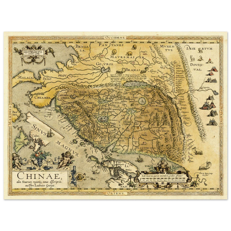 Vinatge old map of China Ancient asian cartography by Abraham Ortelius.