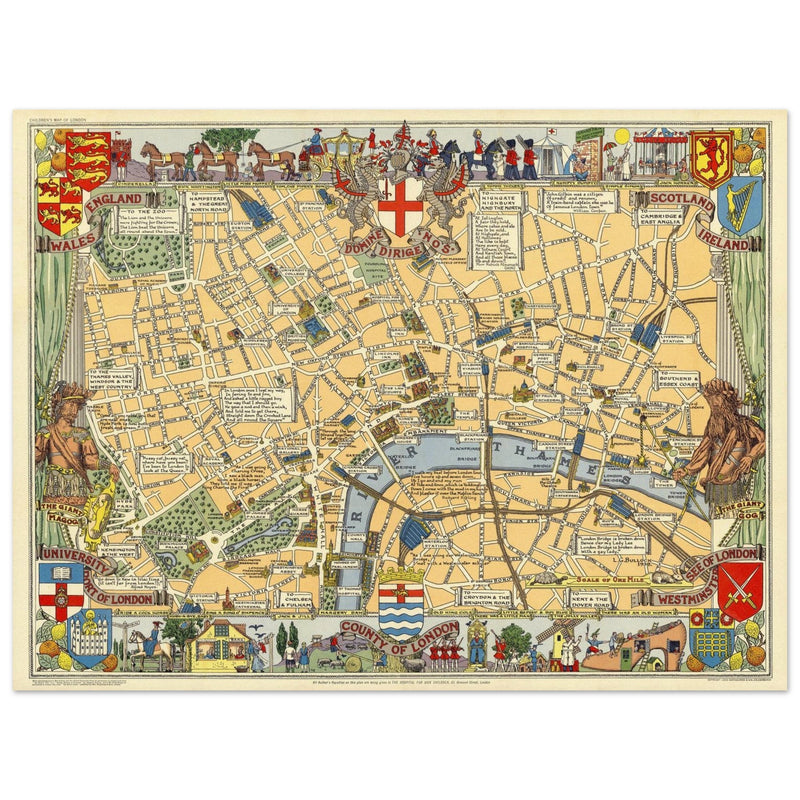 Children map of London vintage print 1938 by Leslie George Bullock