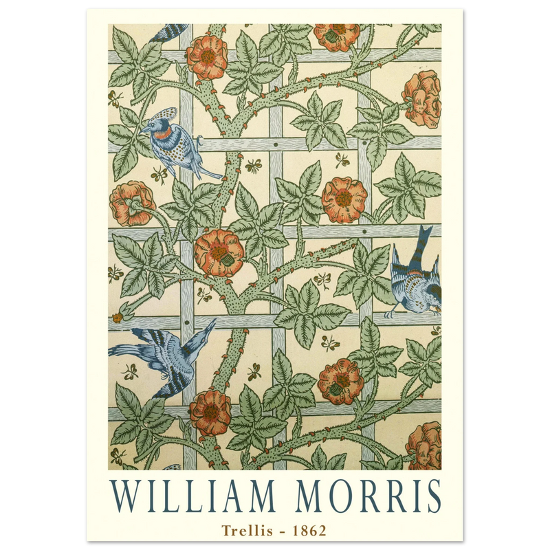 William Morris Trellis vintage wallpaper.  art print of this flower and leaves design