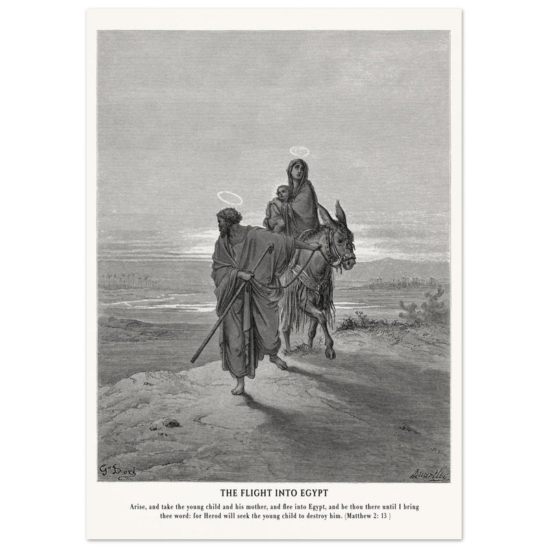 Gustave Dore The Bible engraving print . The flight into Egypt illustration .