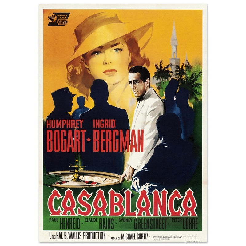 Casablanca movie poster Italian version .  Humphrey Bogart and Ingrid Bergman. Finea art print