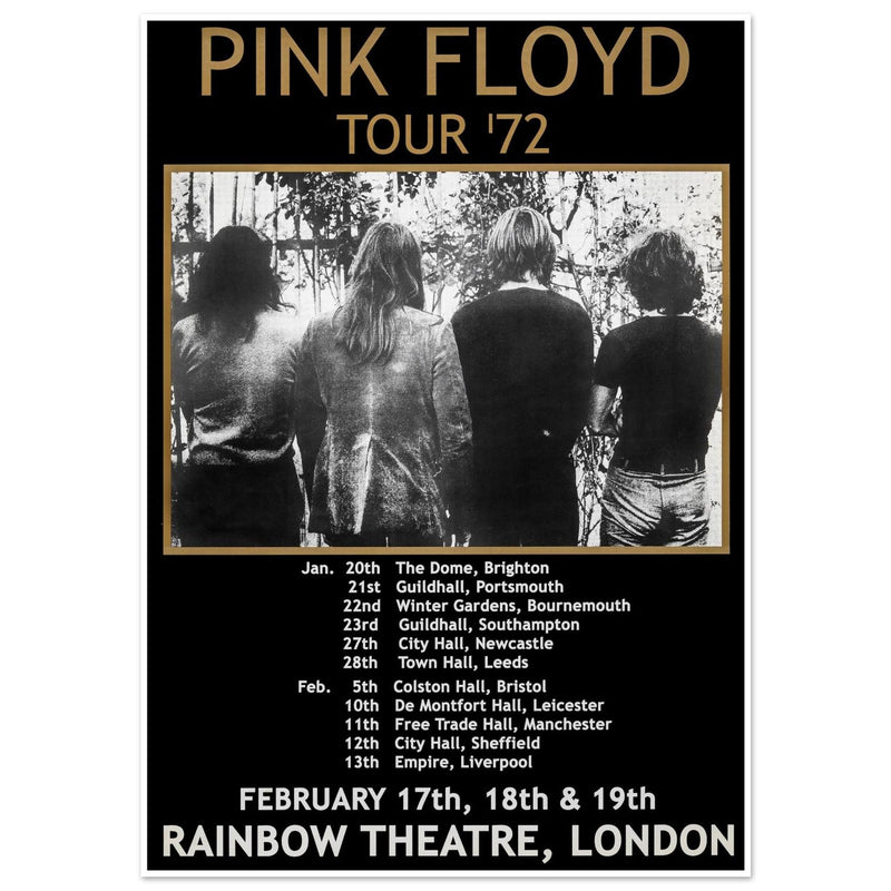 Pink Floyd music concert poster part of tour 72 Rainbow Theatre London.