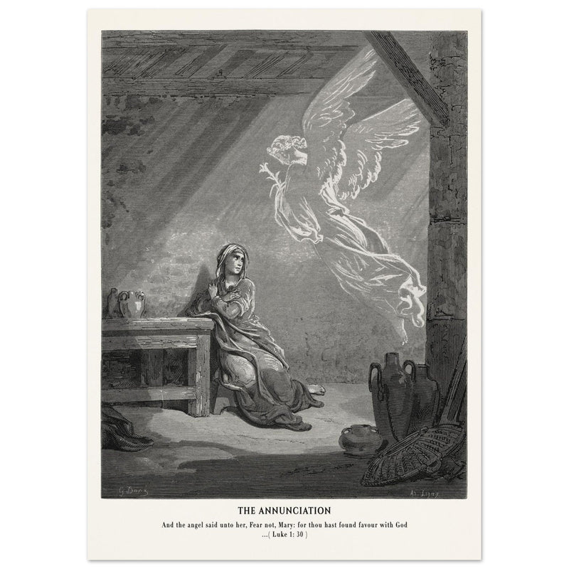 Gustave Dore The Bible engraving print . The Annunciation illustration .