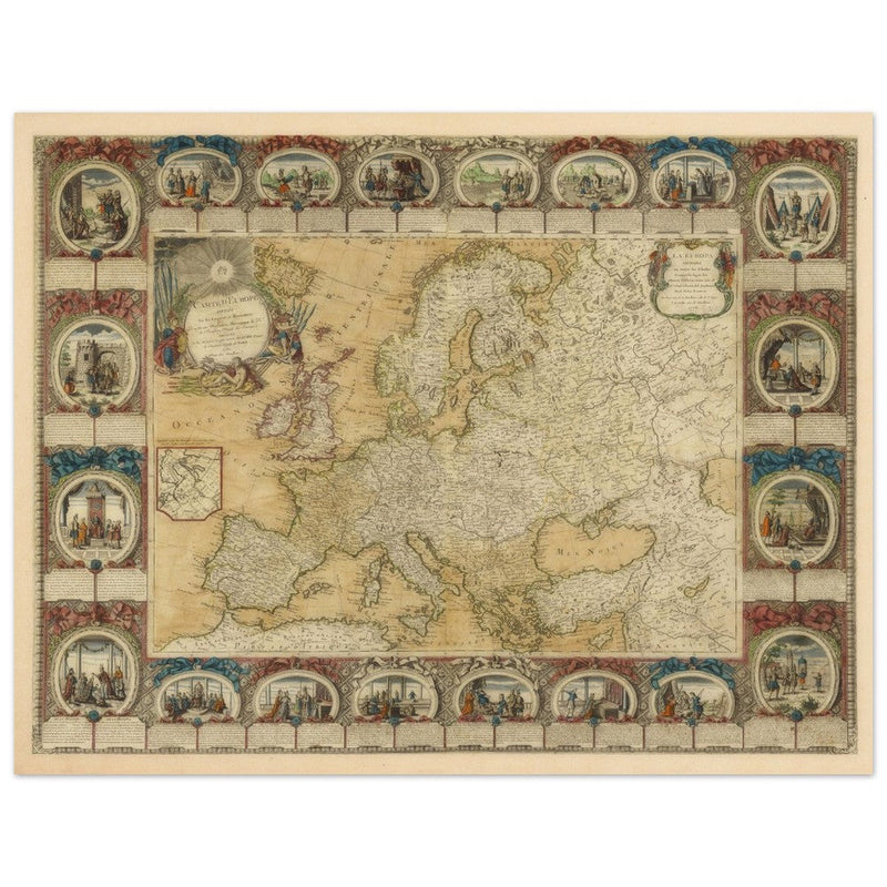 Ancient antique map of Europe. The map is devided in empires and realms.  poster.