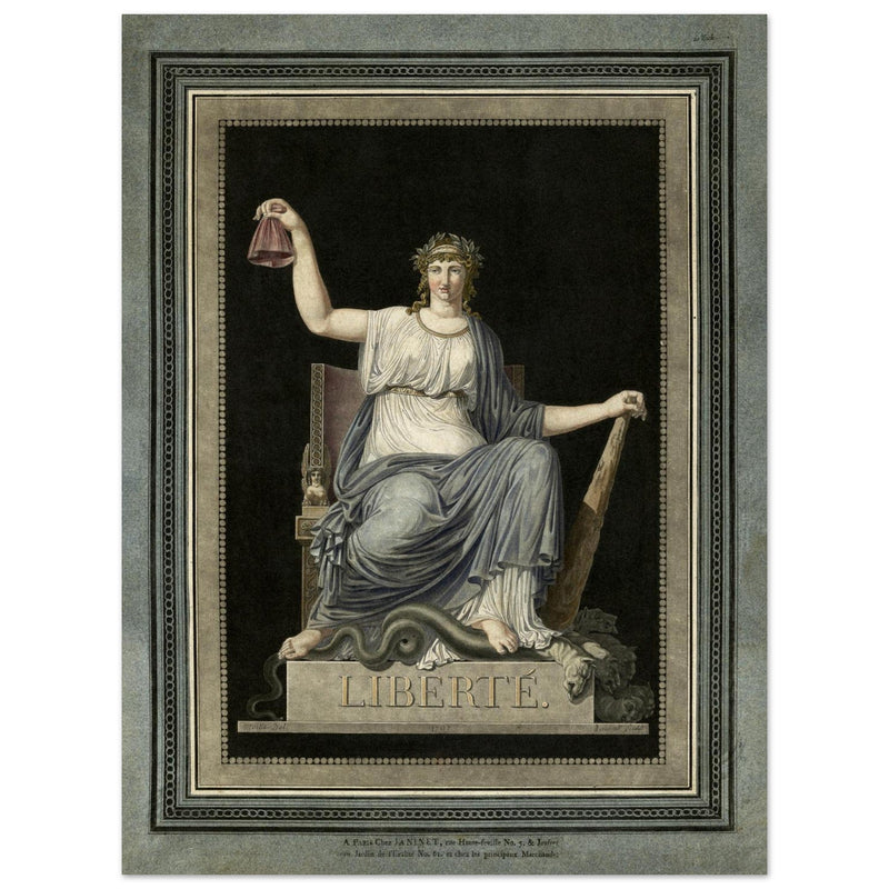 Liberté ( french Liberty statue ) (1792) engraving vintage print reproduction. French Revolution.