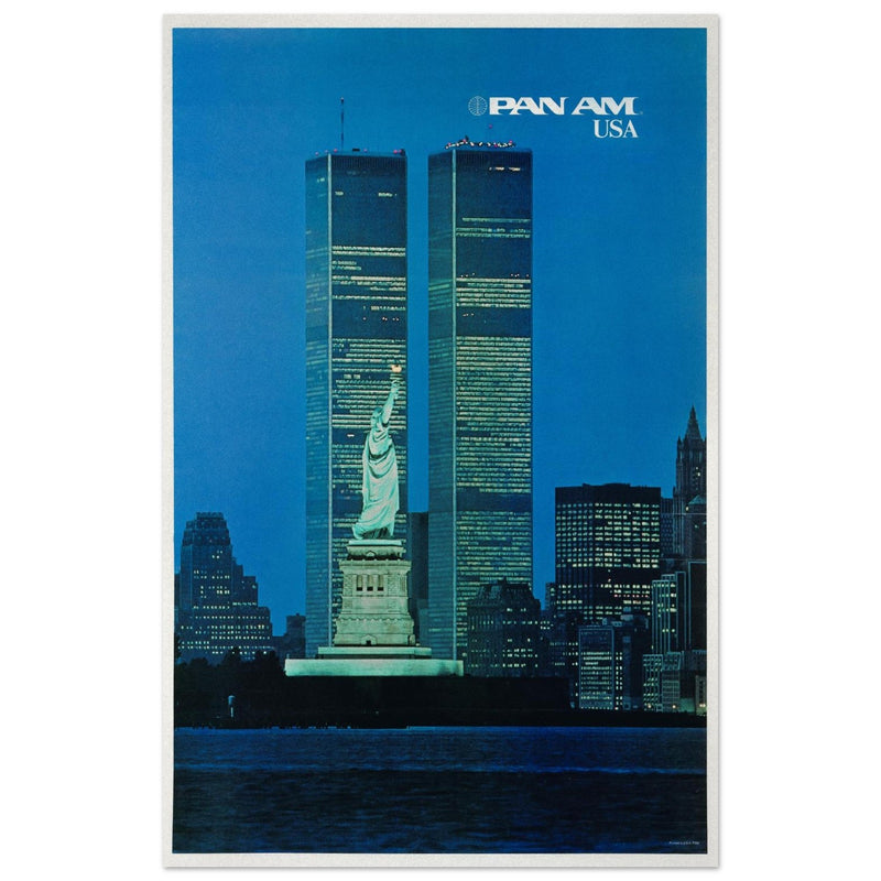 Pan American World Airways (Pan Am) vintage travel poster from the 1970s, promoting the USA.