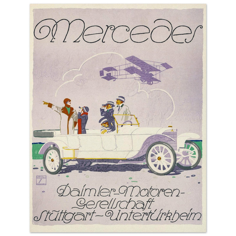 Mercedes car vintage advertising print  1914 by Ludwig Hohlwein.