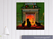 Cats in front of fireplace  vintage print 1906