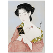 Hashiguchi Goyo woodblock print Make up Japanese woman applying make up and looking at her mirror