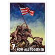 US soldiers rising american flag on mount Iwo Jima. World War 2 vintage poster
