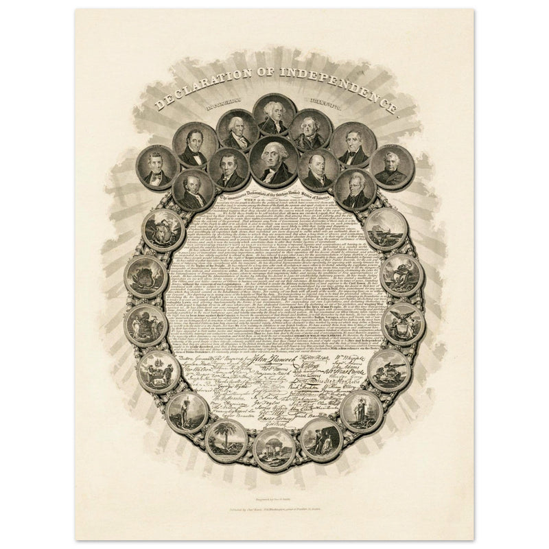 Declaration of Independence vintage print reproduction - Congress July 4th 1776 engraved by Geo. G. Smith.