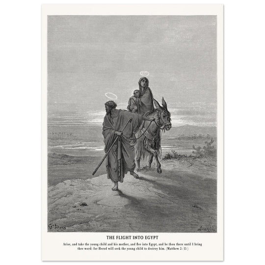 Gustave Dore The Bible engraving print . The flight into Egypt illustration .