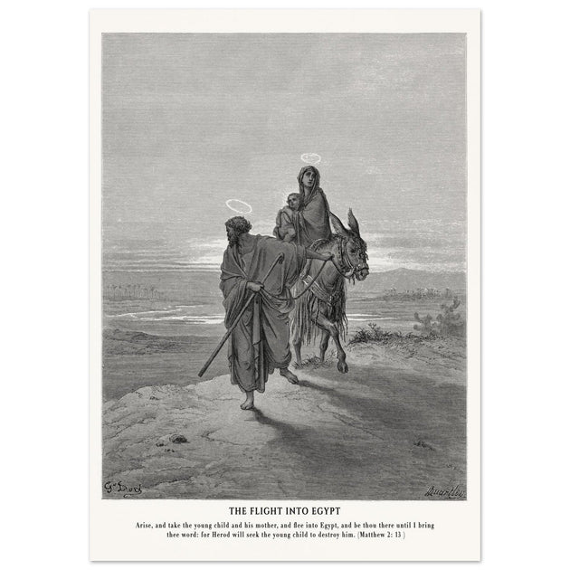 Gustave Dore The Bible engraving print . The flight into Egypt illustration .