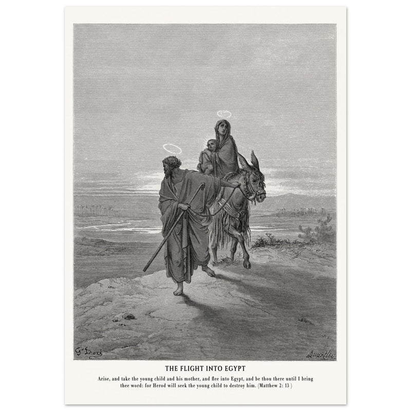 Gustave Dore The Bible engraving print . The flight into Egypt illustration .