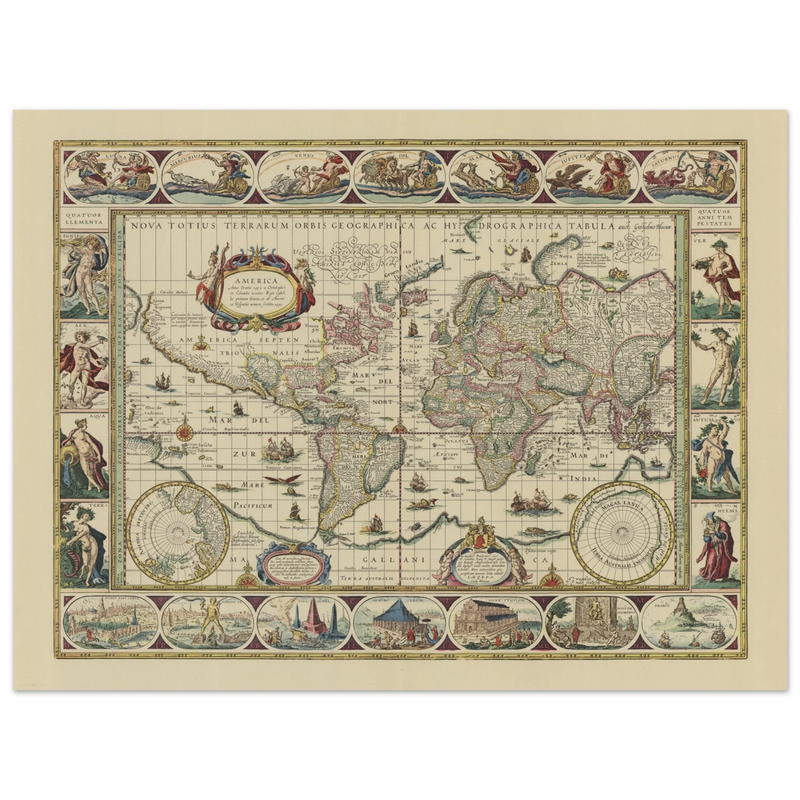 Old map of the world poster reproduction by Joan Blaeu XVII century
