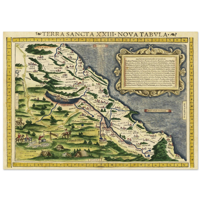Terra Santa Nova Tabula. Ancient map of Holy Land by Sebastian Munster.