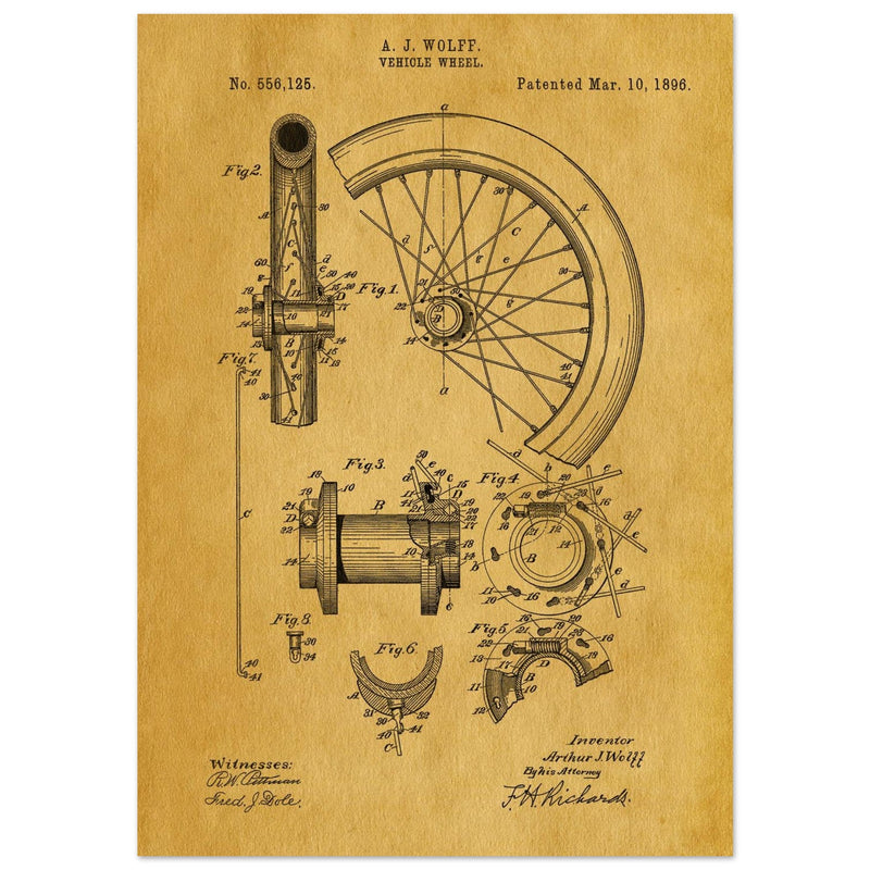 Vehicle whell patent illustration. Vintage drawing .