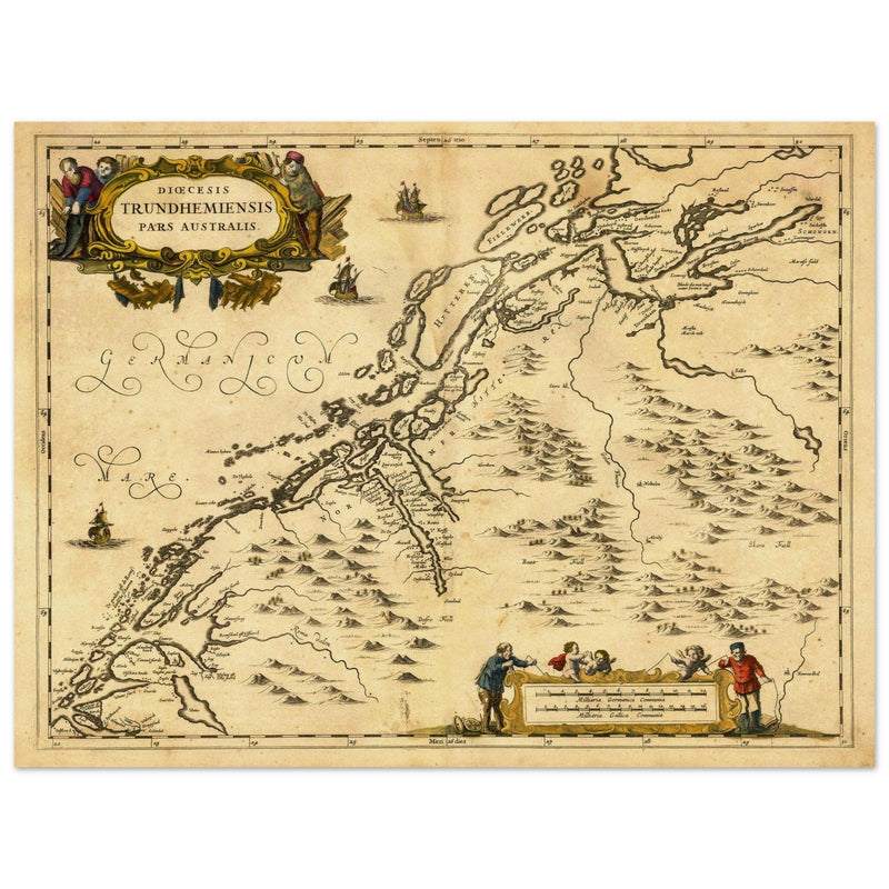 Ancient map of Norway published in the XVII Century by Jan Jansson