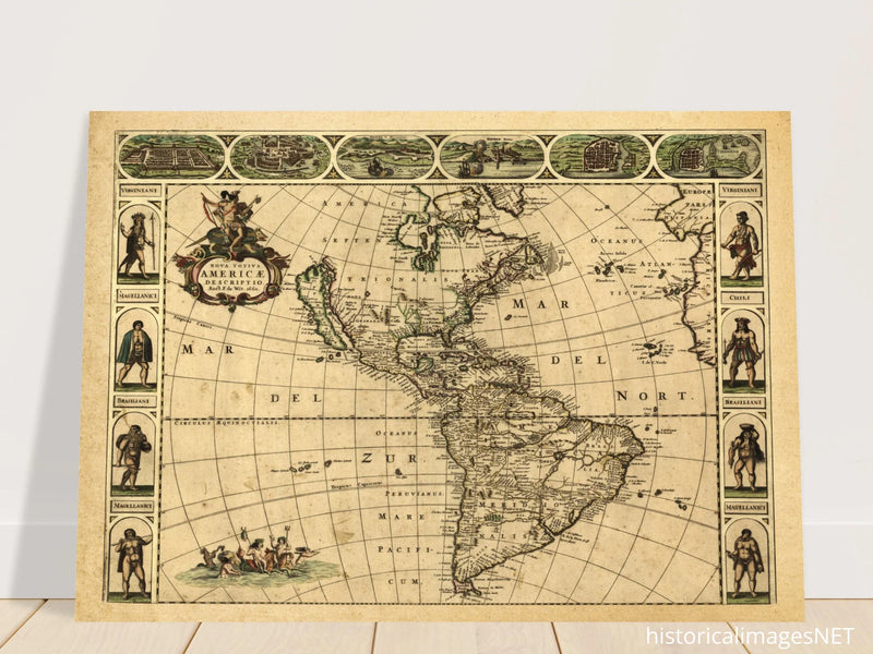 Ancient map of America. Nova Totius Americae Descriptio by Frederik de Wit