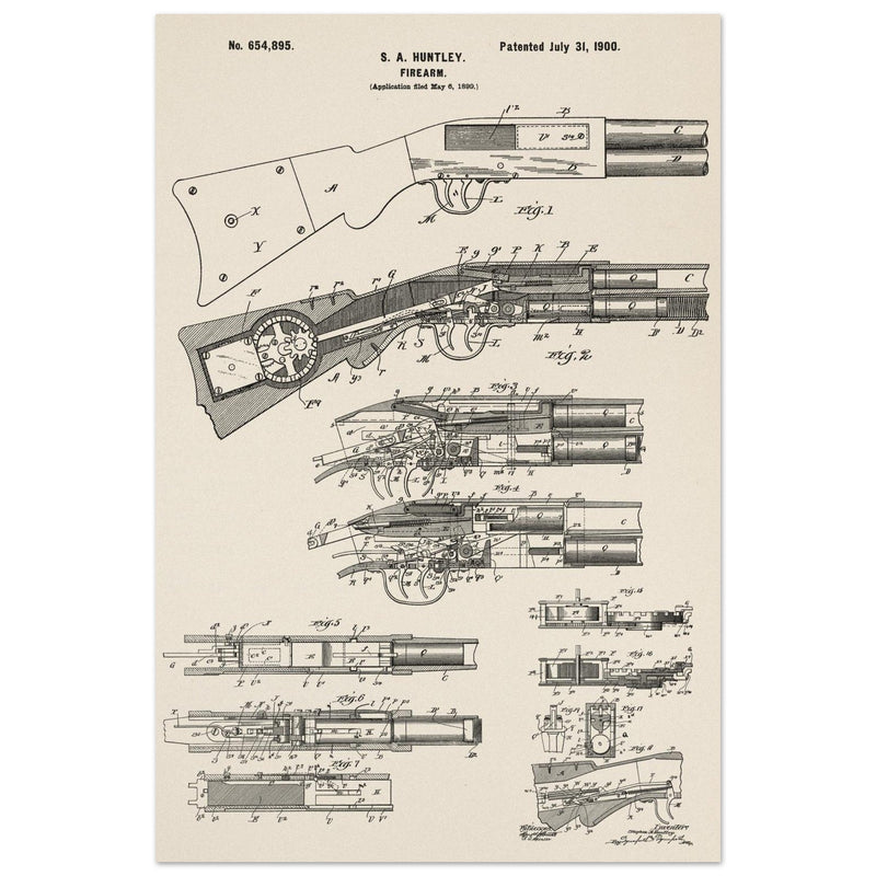 Firearm historic patent 1900. Matte paper