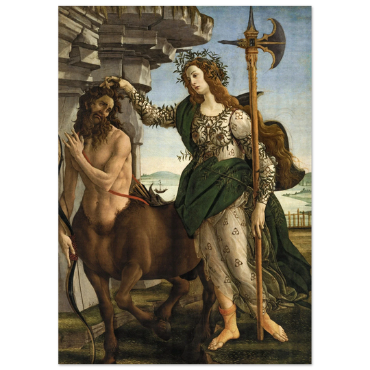 Pallas and the Centaur by Sandro Botticelli. Antique painting art print. Greek mythology.